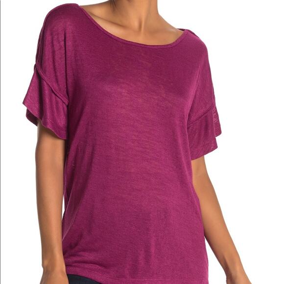 Bobeau Ella Flutter Sleeve Scoop Mulberry Shirt Medium blouse top short sleeve - Picture 1 of 7
